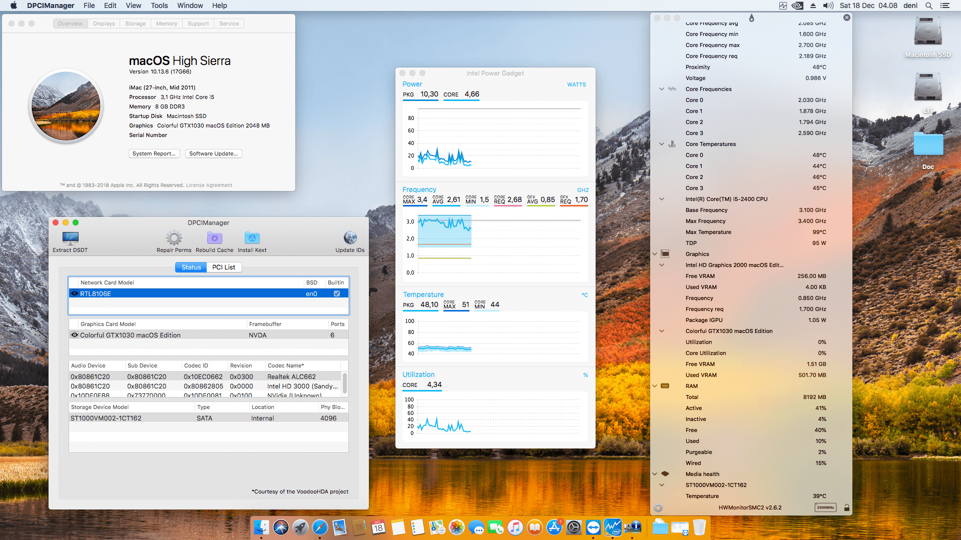 Success Hackintosh macOS High Sierra 10.13.6 Build 17G66 in Amptron H61C + Intel Core i5 2400 + Colorful GT1030